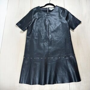 Molly Bracken Faux Leather Black‎ Mini Dress M Rivets Biker Moto